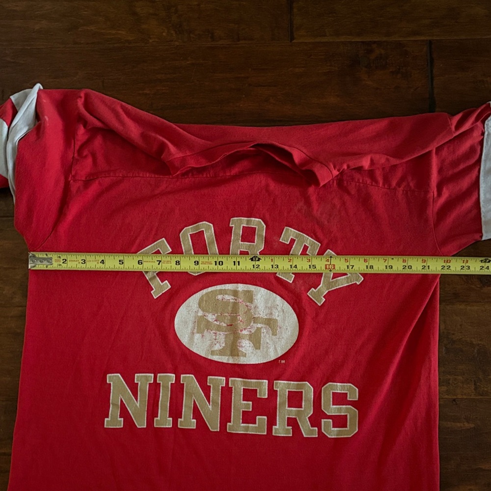 Red Vintage single Stitch San Francisco Forty Niners Shirt with White Stripes - Picture 9 of 14